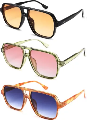Oversized Aviator Sunglasses for Women Men - Retro 70s Square Shades Sun Glasses