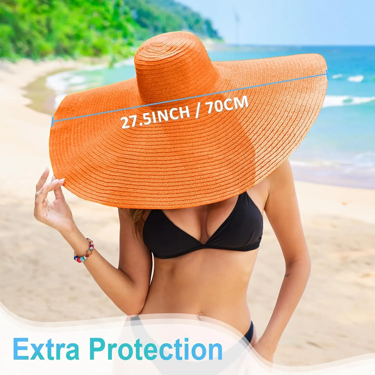 Oversized Beach Hat for Women Wide Brim Straw Sun Hat UPF 50  UV Protection Foldable Packable Travel Vacation Pool Outdoor