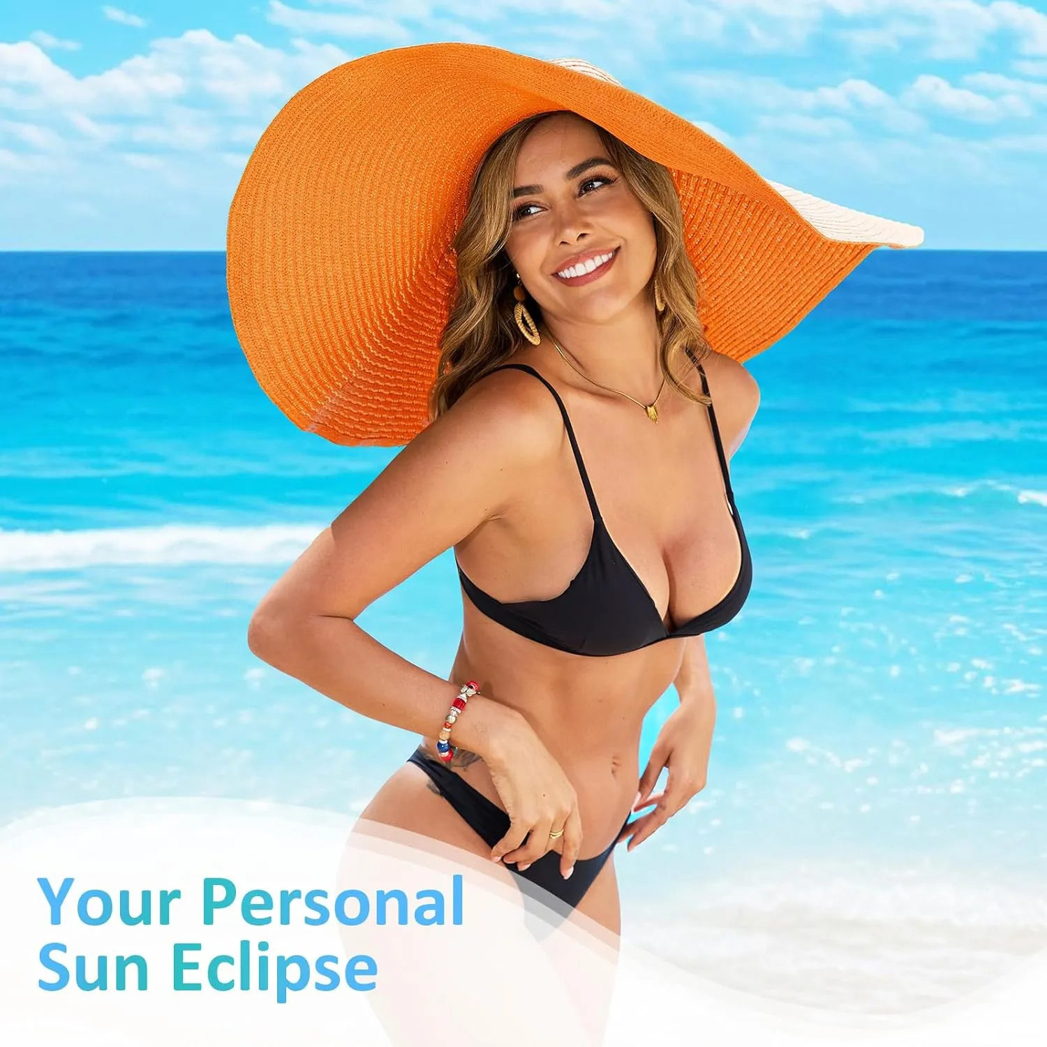 Oversized Beach Hat for Women Wide Brim Straw Sun Hat UPF 50  UV Protection Foldable Packable Travel Vacation Pool Outdoor