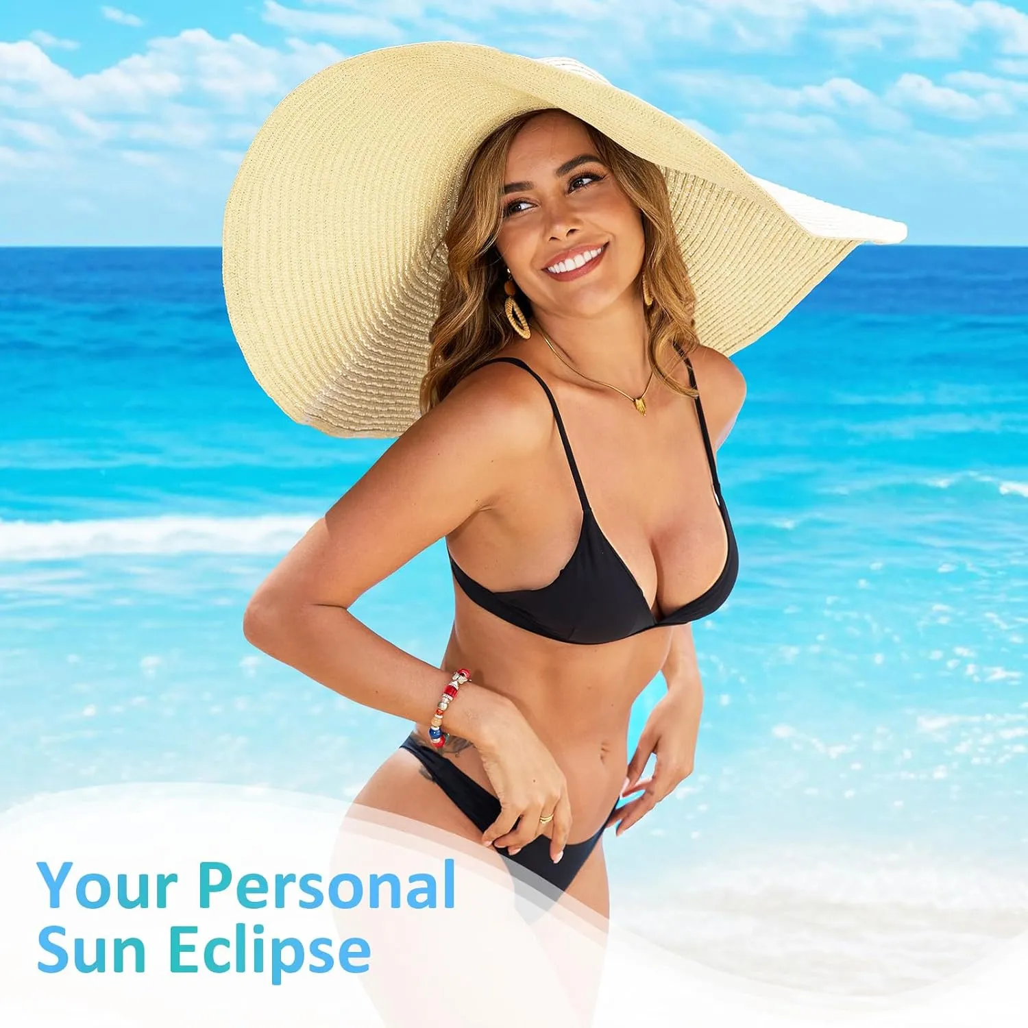 Oversized Beach Hat for Women Wide Brim Straw Sun Hat UPF 50  UV Protection Foldable Packable Travel Vacation Pool Outdoor