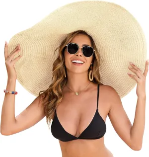 Oversized Beach Hat for Women Wide Brim Straw Sun Hat UPF 50  UV Protection Foldable Packable Travel Vacation Pool Outdoor