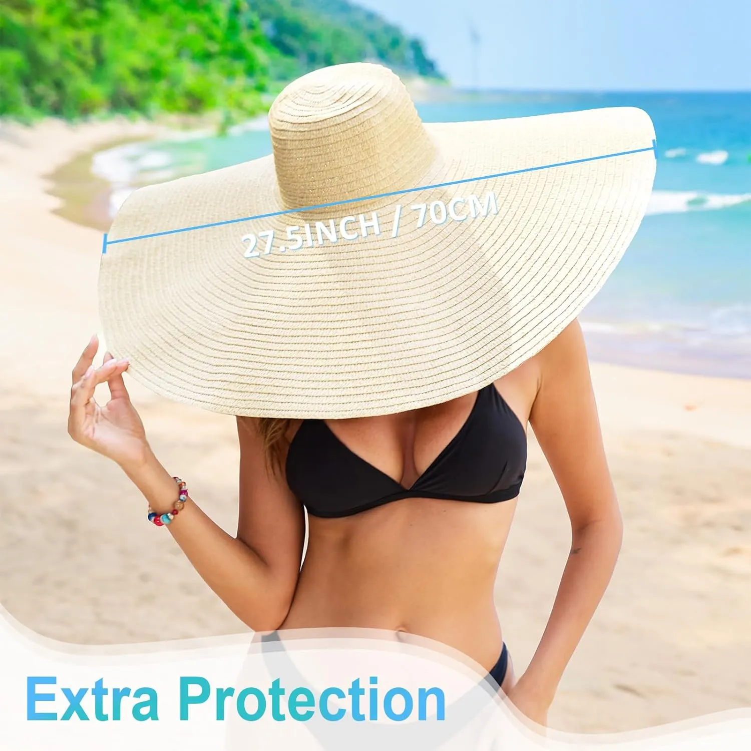 Oversized Beach Hat for Women Wide Brim Straw Sun Hat UPF 50  UV Protection Foldable Packable Travel Vacation Pool Outdoor