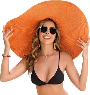 Oversized Beach Hat for Women Wide Brim Straw Sun Hat UPF 50  UV Protection Foldable Packable Travel Vacation Pool Outdoor