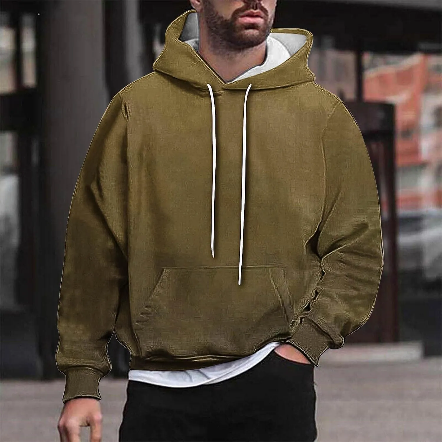 Oversized Hoodies 2024 Fall Vintage Lightweight Mens Hooded Sweatshirts Pullover with Kanga Pockets Streetwear