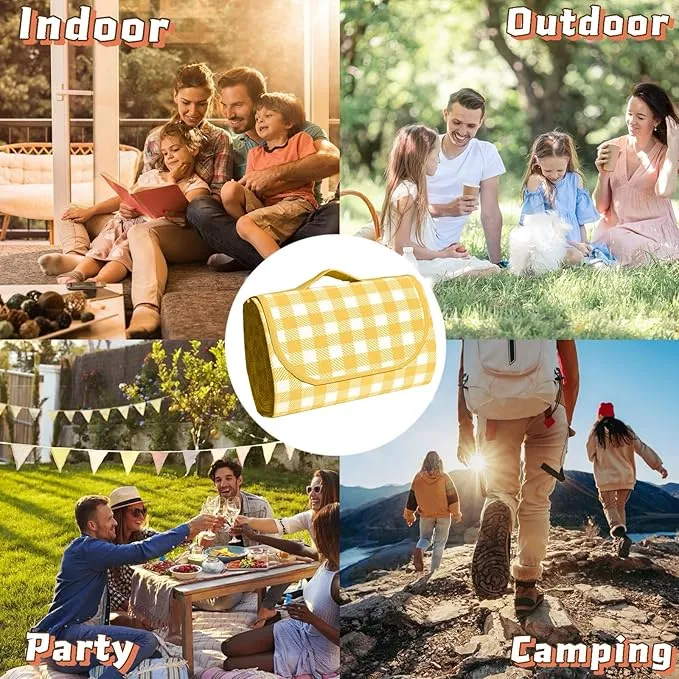 Oversized outdoor placemat Light Weight waterproof folding tote bag Yellow and White Stripes Perfect for Beach Lawn parties (Yellow and White stripes) (60""×80 "")