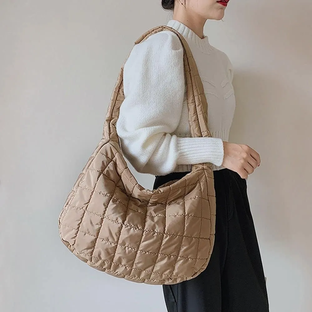 Ovida Women Large Puffy Tote Bag Quilted Down Cotton Padding Shoulder Bag Winter Warm Lightweight Handbag with Zip