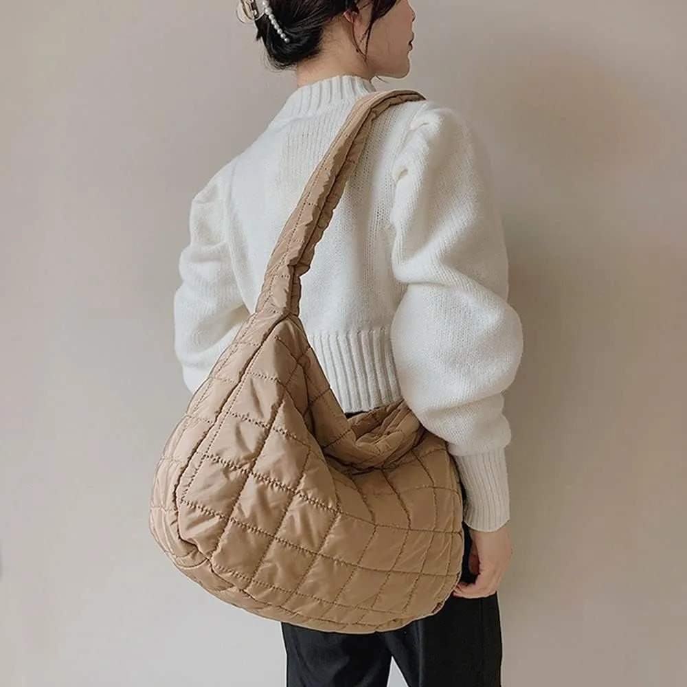 Ovida Women Large Puffy Tote Bag Quilted Down Cotton Padding Shoulder Bag Winter Warm Lightweight Handbag with Zip
