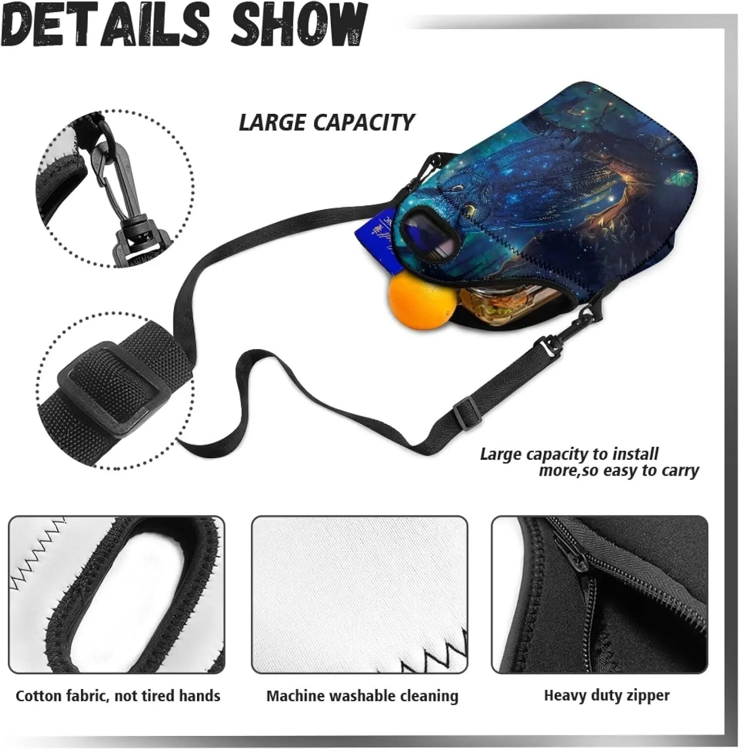 Owl Print Insulated Lunch Bag Large Capacity Lunch Box Cooler Cross-Body Meal Bag for Boys Girls Fit School or Daily Use