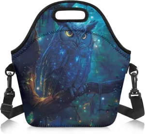 Owl Print Insulated Lunch Bag Large Capacity Lunch Box Cooler Cross-Body Meal Bag for Boys Girls Fit School or Daily Use