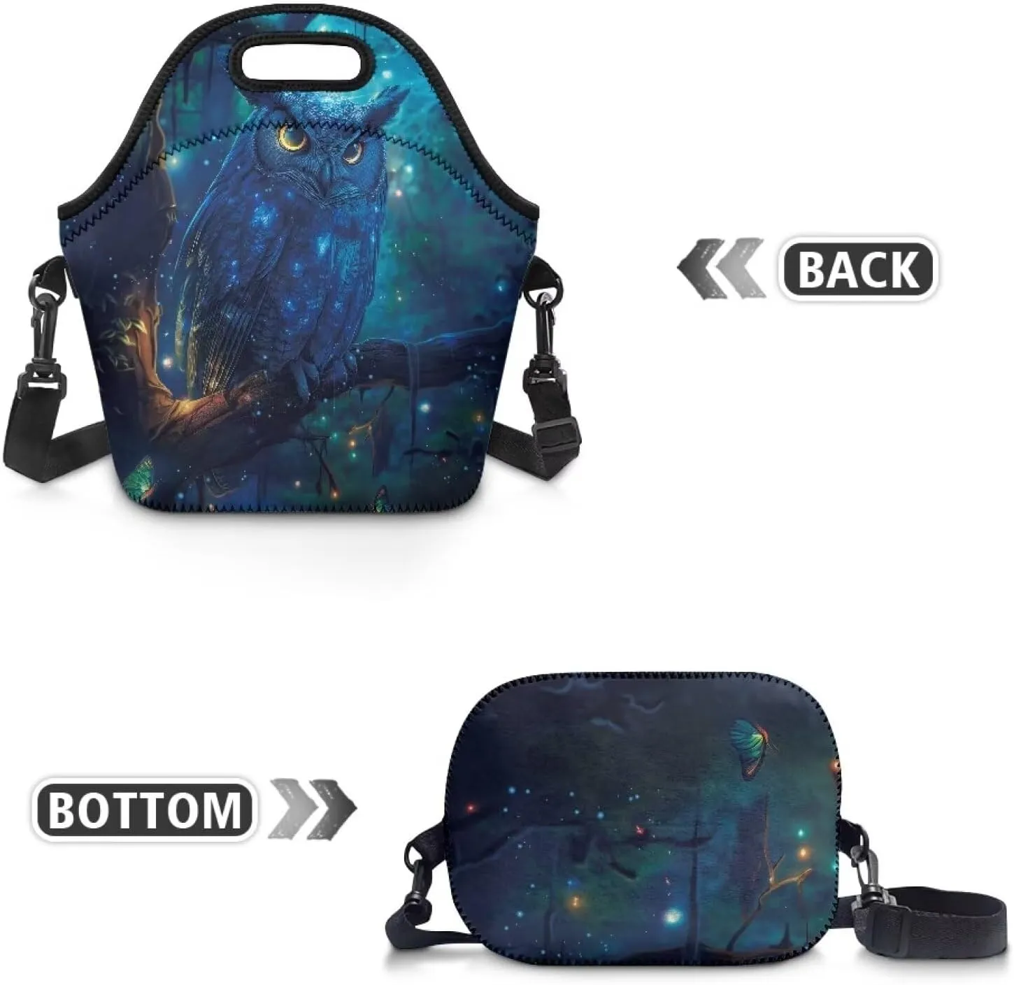 Owl Print Insulated Lunch Bag Large Capacity Lunch Box Cooler Cross-Body Meal Bag for Boys Girls Fit School or Daily Use