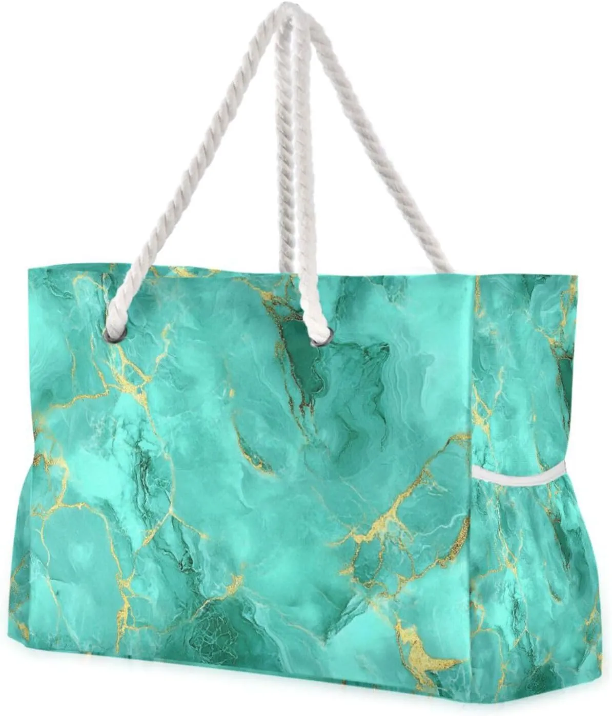 Pale Greenish-gold Marble Texture Bag Carry On Waterproof Sandproof with side pockets Large Travel Duffel Bag Tote for Travel Gym Vacation