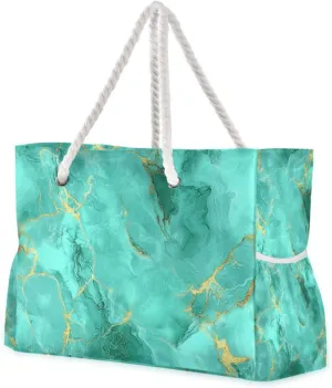 Pale Greenish-gold Marble Texture Bag Carry On Waterproof Sandproof with side pockets Large Travel Duffel Bag Tote for Travel Gym Vacation
