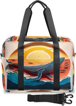 Paper Cutting Blue Whale Womens Travel Bags, Weekender Carry on for Women, Sports Gym Bag, Workout Duffel bag, Overnight Shoulder Bag
