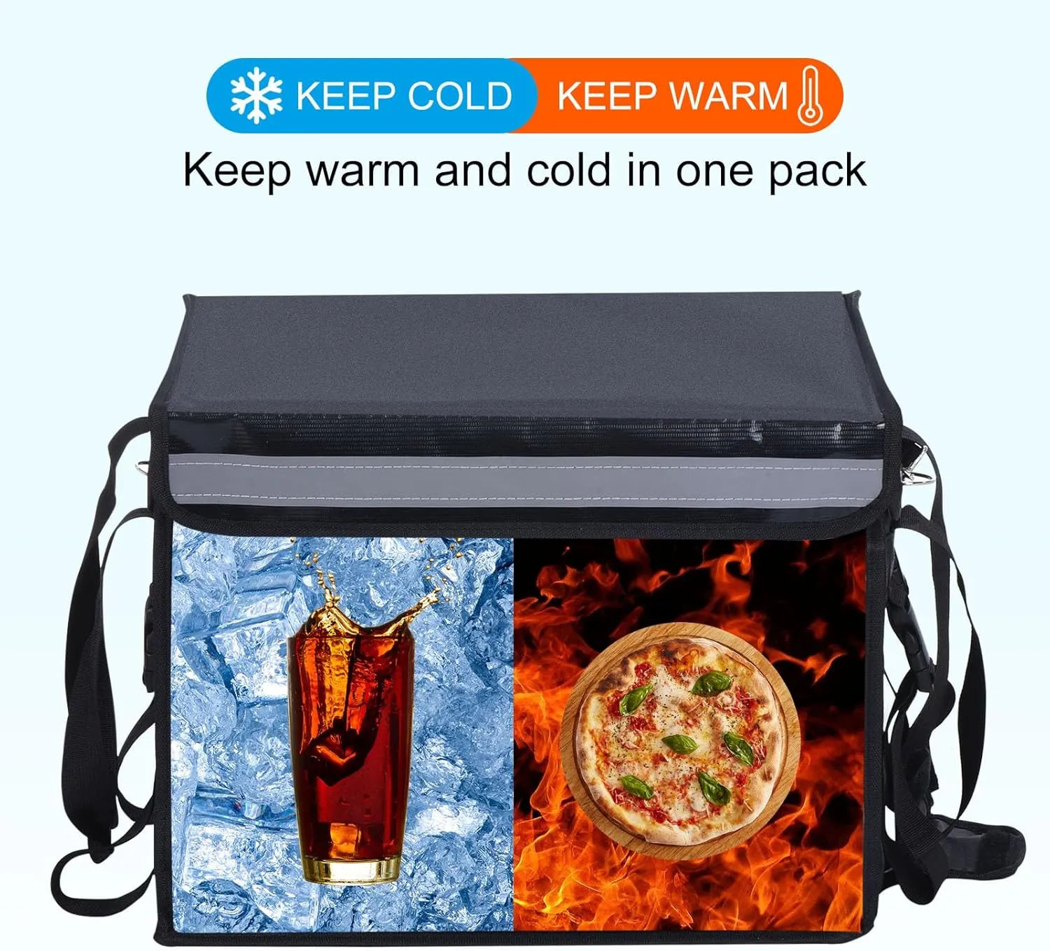 PATIKIL Pizza Delivery Bag, Black, 48L, XXL (18.1"x13.4"x13.4") Insulated Cooler Bag with Divider, Hook & Loop Closure, Shoulder Strap