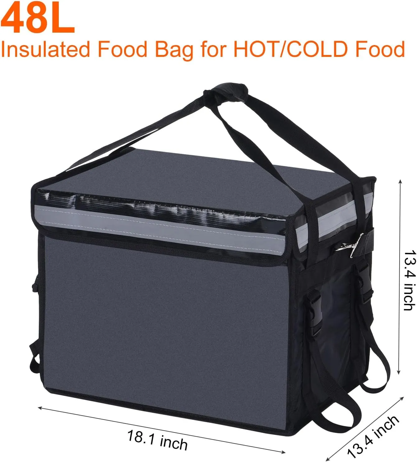 PATIKIL Pizza Delivery Bag, Black, 48L, XXL (18.1"x13.4"x13.4") Insulated Cooler Bag with Divider, Hook & Loop Closure, Shoulder Strap