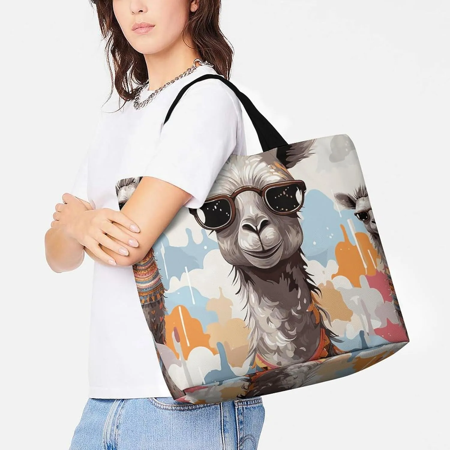 Peach Leafed Flower Tote Bags, Reusable Grocery Bags, Large Shopping Bag, Shoulder Bag for Women