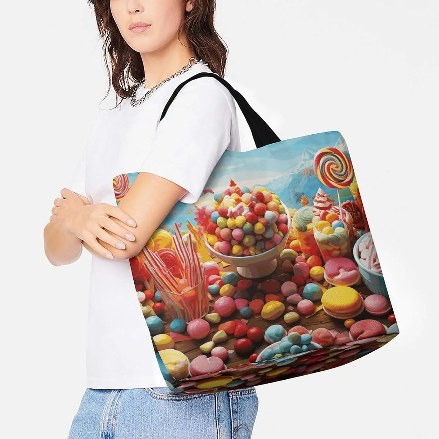 Peach Leafed Flower Tote Bags, Reusable Grocery Bags, Large Shopping Bag, Shoulder Bag for Women