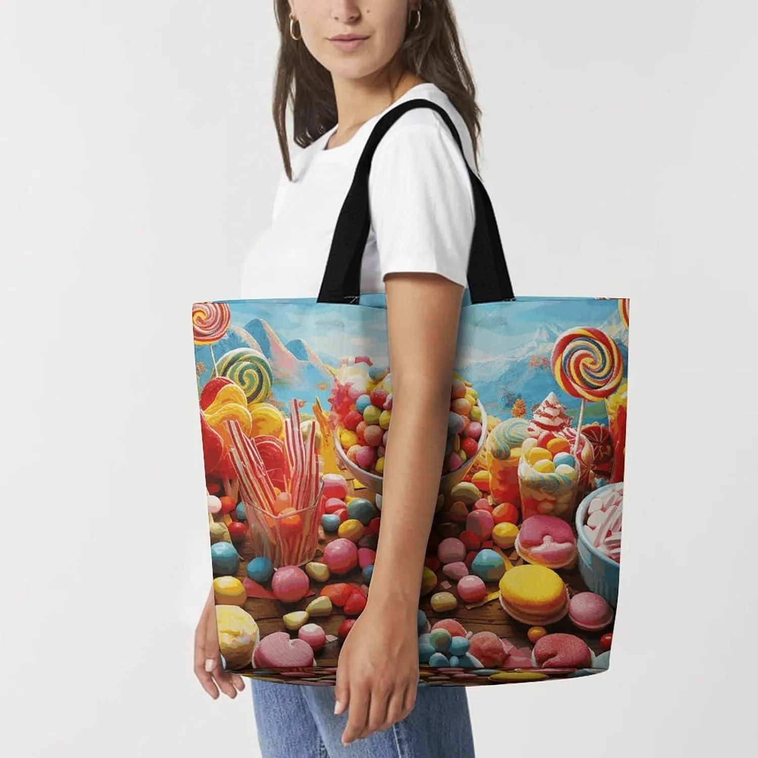 Peach Leafed Flower Tote Bags, Reusable Grocery Bags, Large Shopping Bag, Shoulder Bag for Women