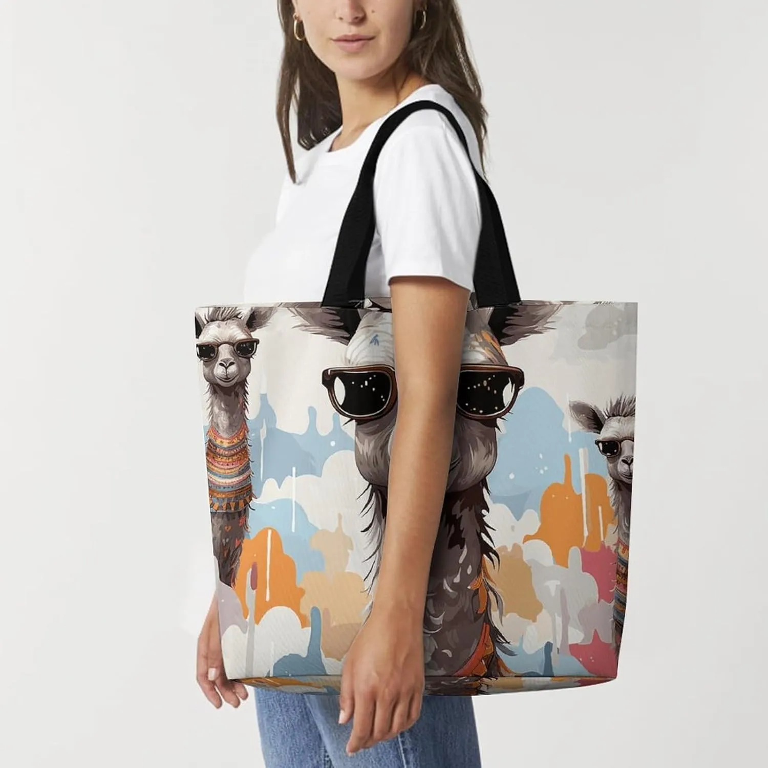 Peach Leafed Flower Tote Bags, Reusable Grocery Bags, Large Shopping Bag, Shoulder Bag for Women