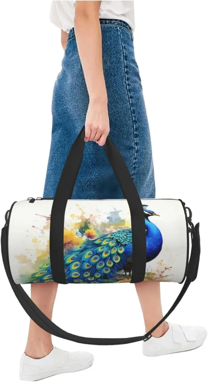 Peacock watercolor painting Travel Duffle Bag for Men Women Sport Gym Bag Foldable Weekender Bag Carry on Overnight Bag for Travel Swimming Basketball