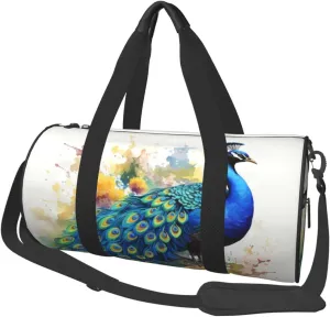Peacock watercolor painting Travel Duffle Bag for Men Women Sport Gym Bag Foldable Weekender Bag Carry on Overnight Bag for Travel Swimming Basketball