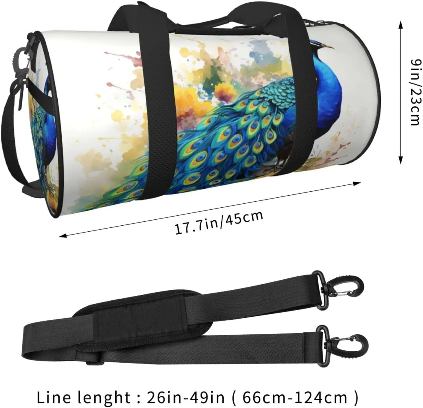 Peacock watercolor painting Travel Duffle Bag for Men Women Sport Gym Bag Foldable Weekender Bag Carry on Overnight Bag for Travel Swimming Basketball