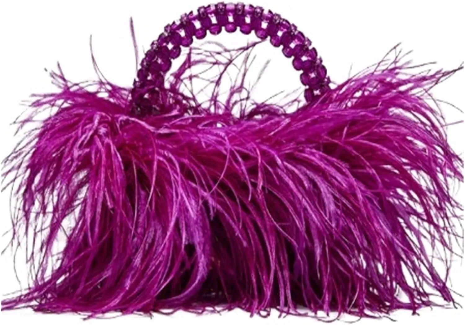 Pearl Bead Bag with Feather Fur Evening Bag Clear Acrylic Crystal Stone Box Tote Handbag Women Handmade Party Purse(Blink,25x7.5x10cm)