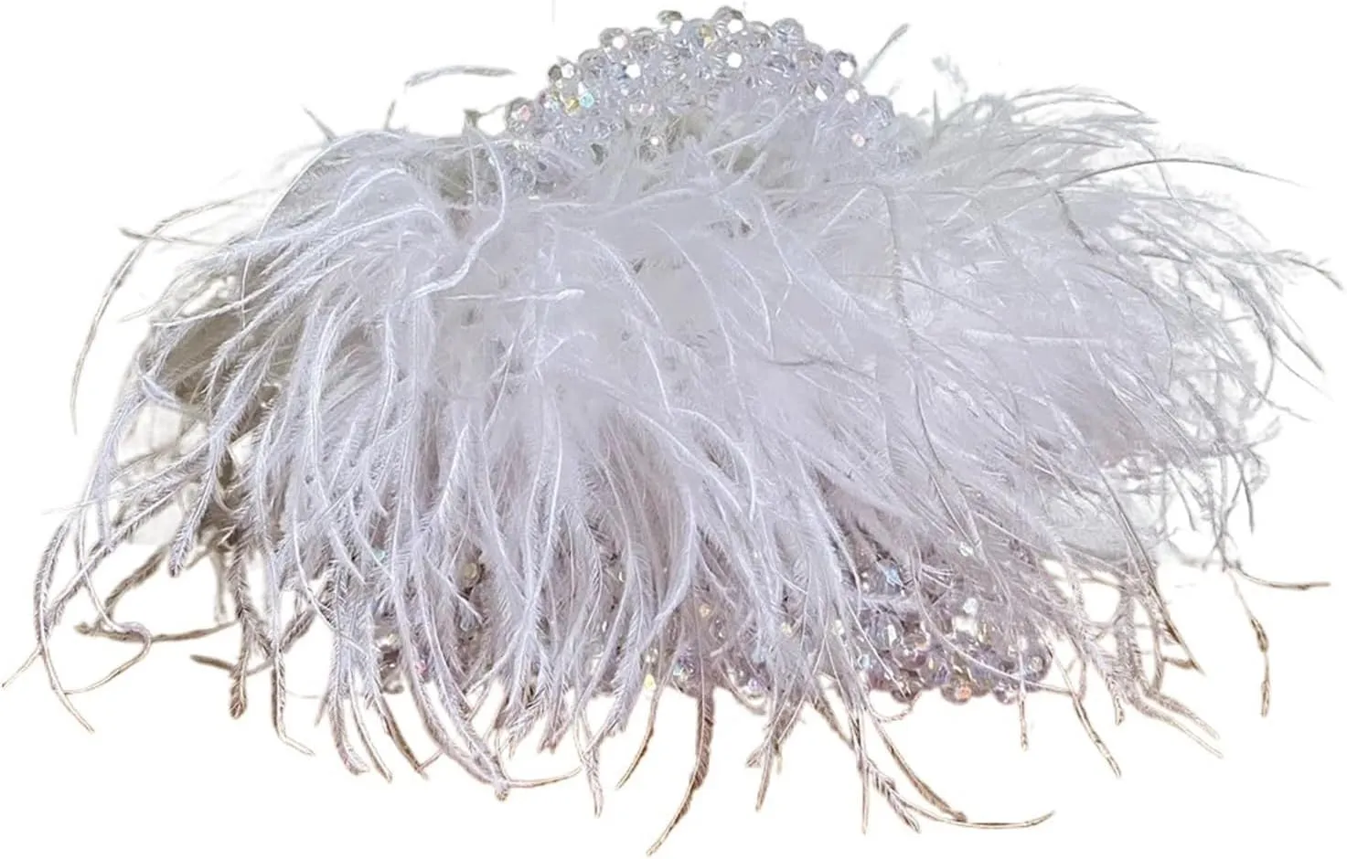 Pearl Bead Bag with Feather Fur Evening Bag Clear Acrylic Crystal Stone Box Tote Handbag Women Handmade Party Purse(Blink,25x7.5x10cm)