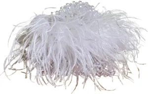Pearl Bead Bag with Feather Fur Evening Bag Clear Acrylic Crystal Stone Box Tote Handbag Women Handmade Party Purse(Blink,25x7.5x10cm)