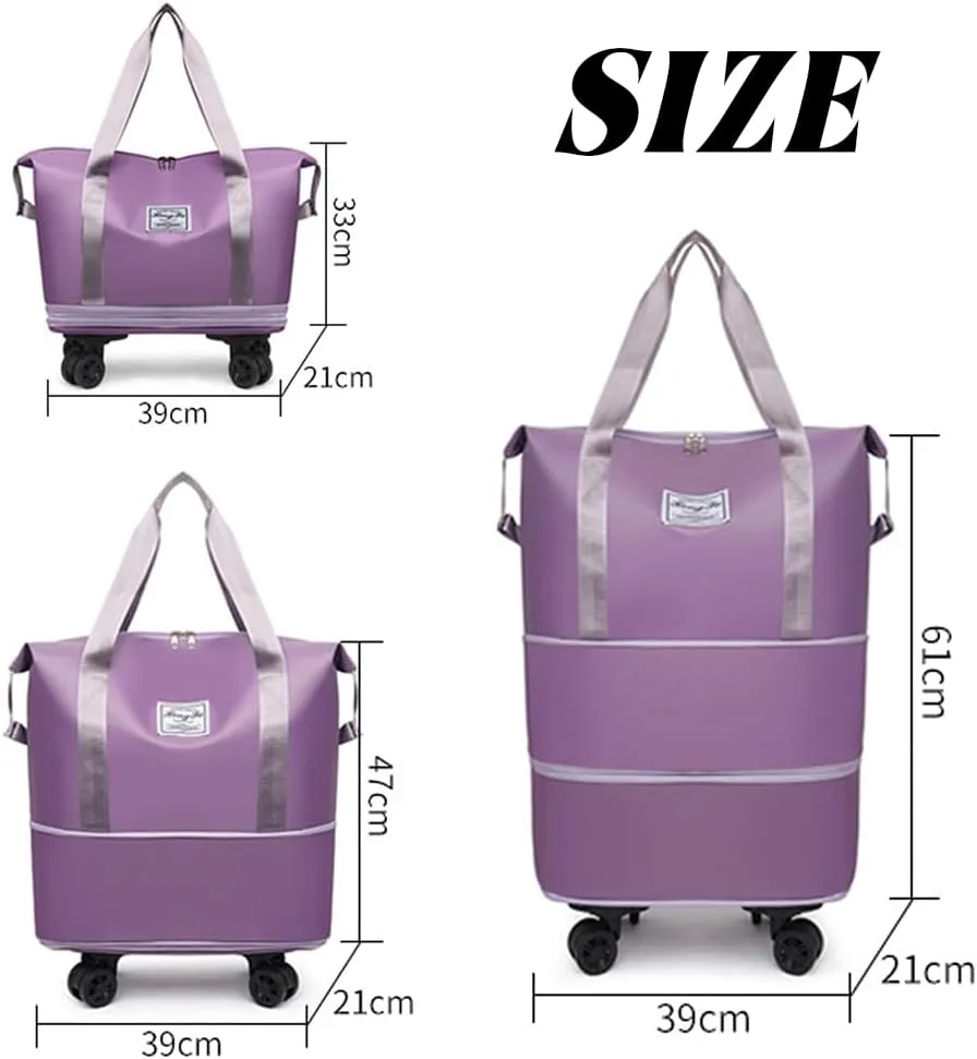 Pepepo Travel Bag with Wheels, 2025 New Large Capacity Travel Bag - Universal Wheel Removable for Travel & Business Trip, Expandable Foldable Rolling Duffle Bags with Wheels for Women & Men (A-Purple)
