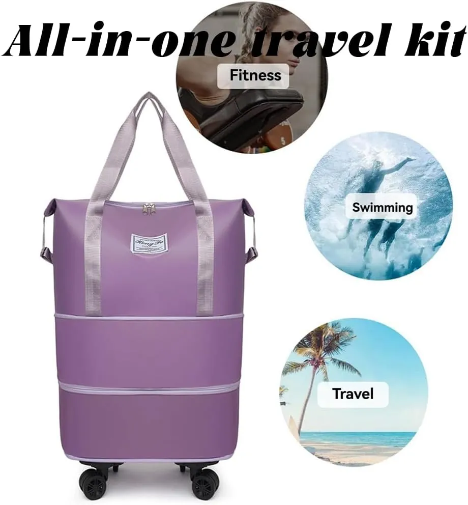 Pepepo Travel Bag with Wheels, 2025 New Large Capacity Travel Bag - Universal Wheel Removable for Travel & Business Trip, Expandable Foldable Rolling Duffle Bags with Wheels for Women & Men (A-Purple)