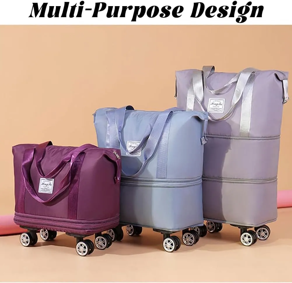Pepepo Travel Bag with Wheels, 2025 New Large Capacity Travel Bag - Universal Wheel Removable for Travel & Business Trip, Expandable Foldable Rolling Duffle Bags with Wheels for Women & Men (A-Purple)