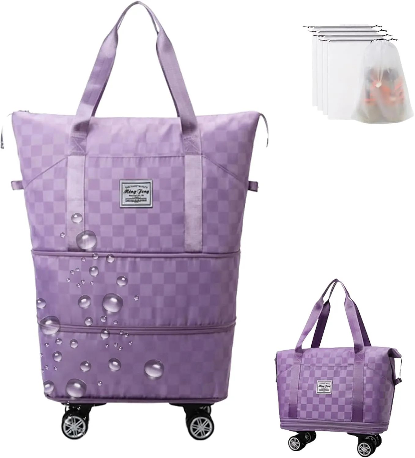 Pepepo Travel Bag with Wheels, 2025 New Large Capacity Travel Bag - Universal Wheel Removable for Travel & Business Trip, Expandable Foldable Rolling Duffle Bags with Wheels for Women & Men (A-Purple)