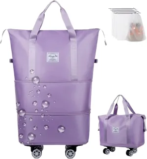 Pepepo Travel Bag with Wheels, 2025 New Large Capacity Travel Bag - Universal Wheel Removable for Travel & Business Trip, Expandable Foldable Rolling Duffle Bags with Wheels for Women & Men (B-Purple)