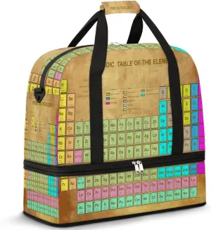Periodic Table Of Elements Chemistry Travel Duffle Bag, Large Sports Gym Bag with Shoe Compartment, Waterproof Carry on Tote Bag, Foldable Weekender Overnight Bag for Women Men