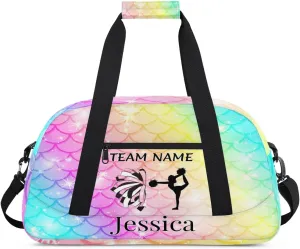 Personalised Cheer Sports Bags, Custom Cheerleader Silhouette Gym Duffle Bag Cheerleading Bags Travel Duffel Bag, Overnight Weekender Bags, Fish Scale Glitter