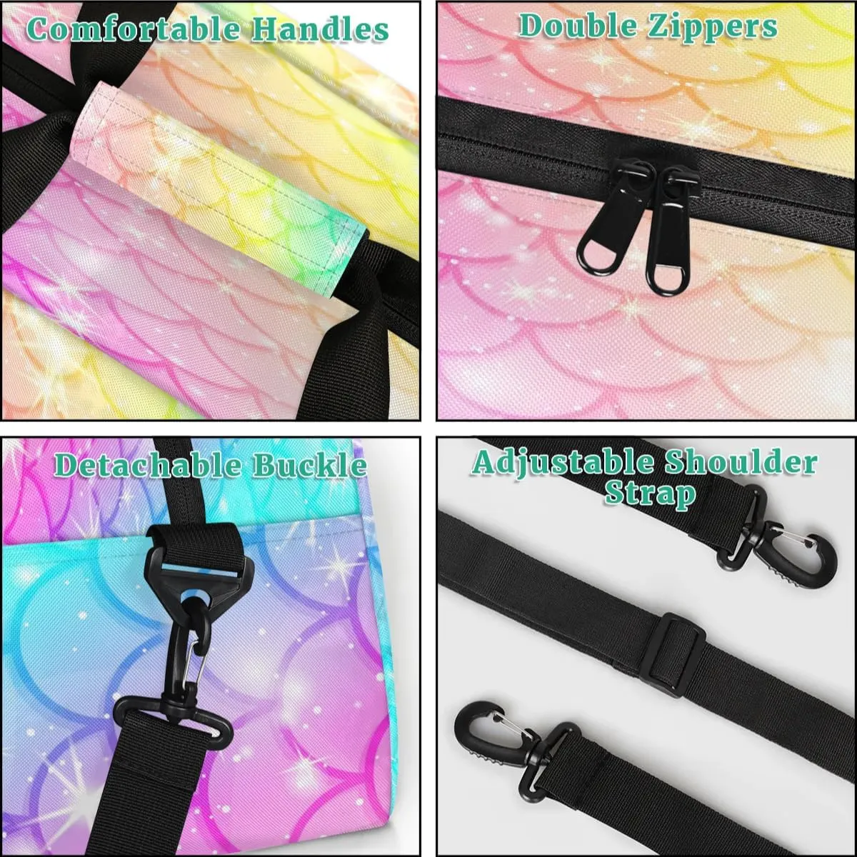 Personalised Cheer Sports Bags, Custom Cheerleader Silhouette Gym Duffle Bag Cheerleading Bags Travel Duffel Bag, Overnight Weekender Bags, Fish Scale Glitter