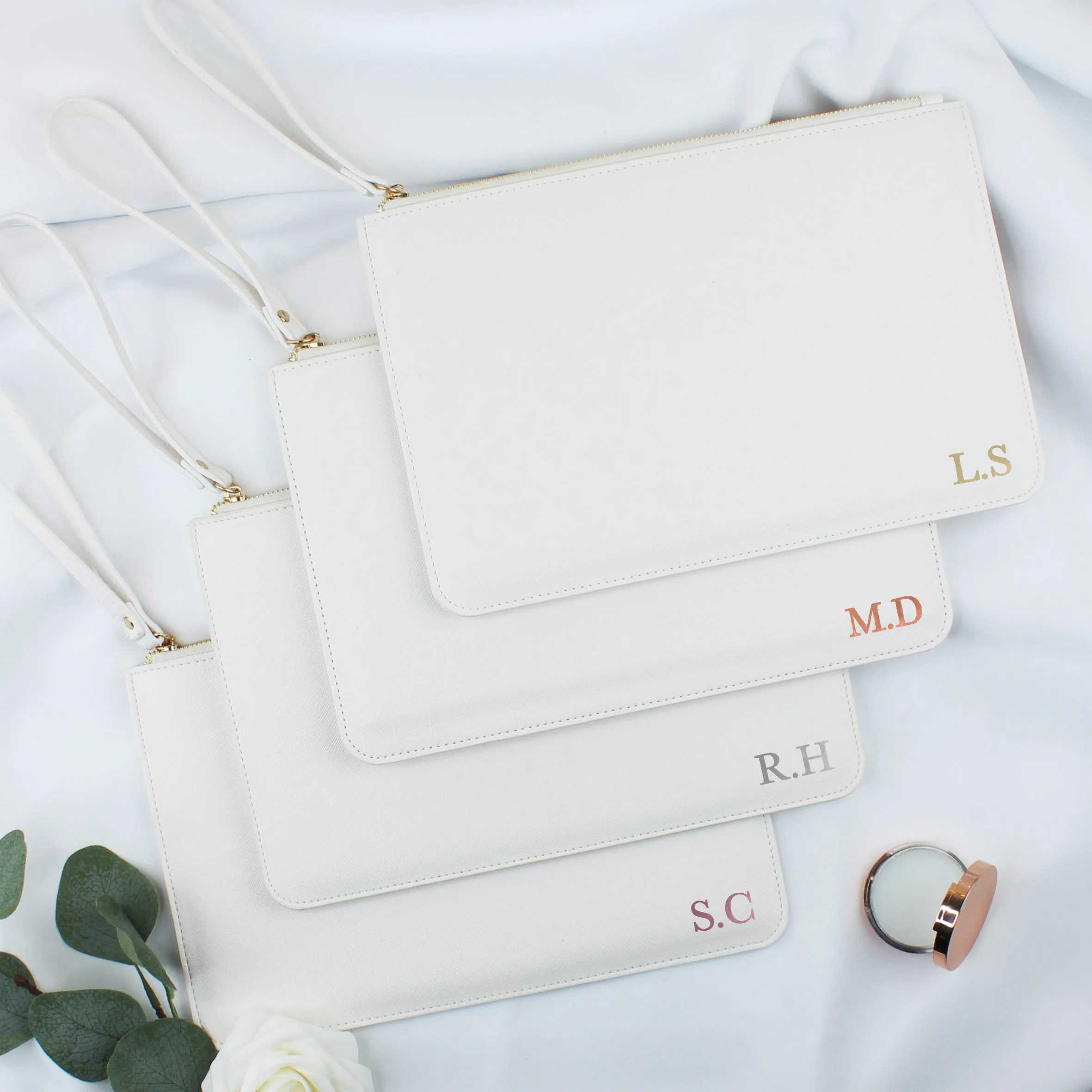 Personalised Monogrammed PU Leather Clutch Bag with Wristlet - Any Initials