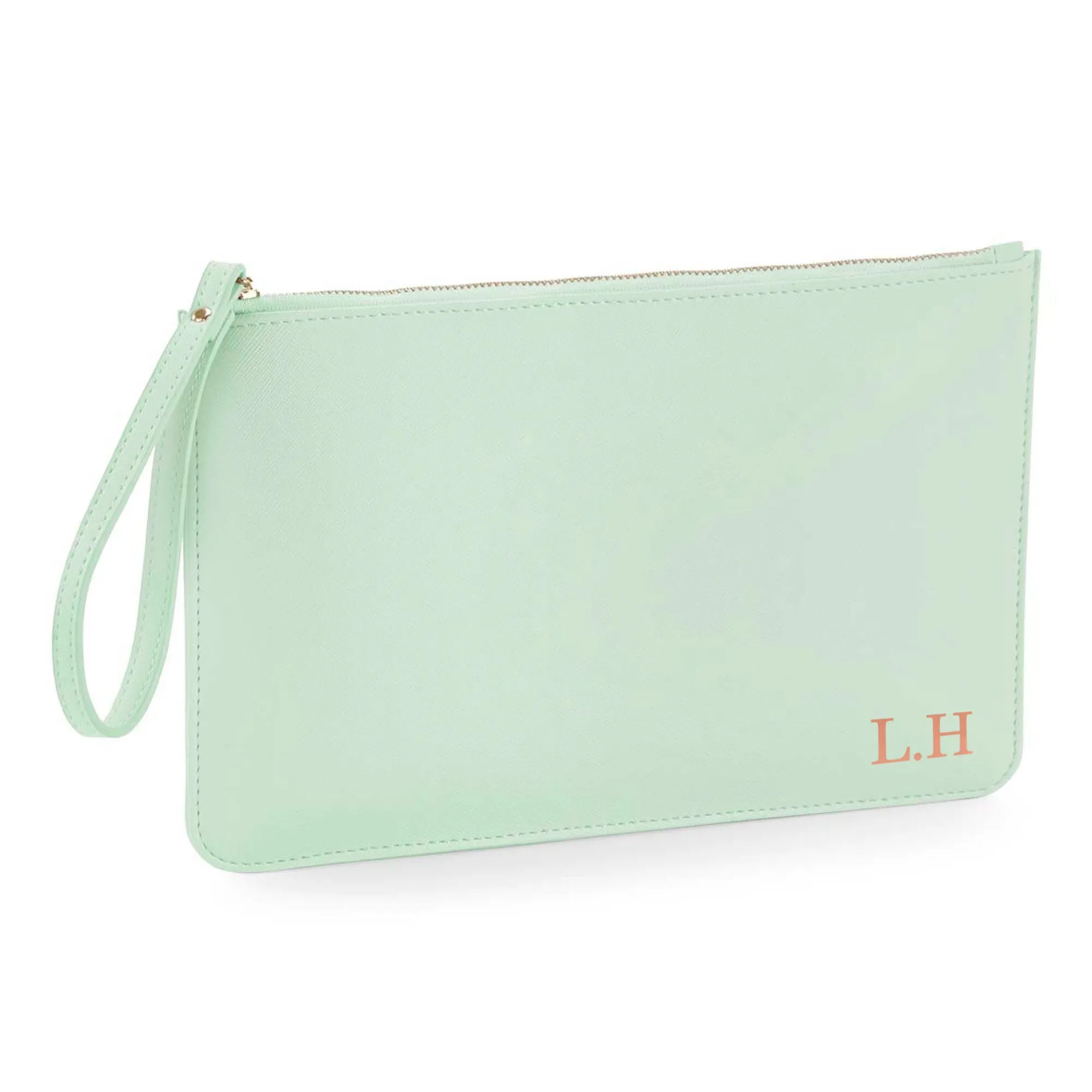Personalised Monogrammed PU Leather Clutch Bag with Wristlet - Any Initials