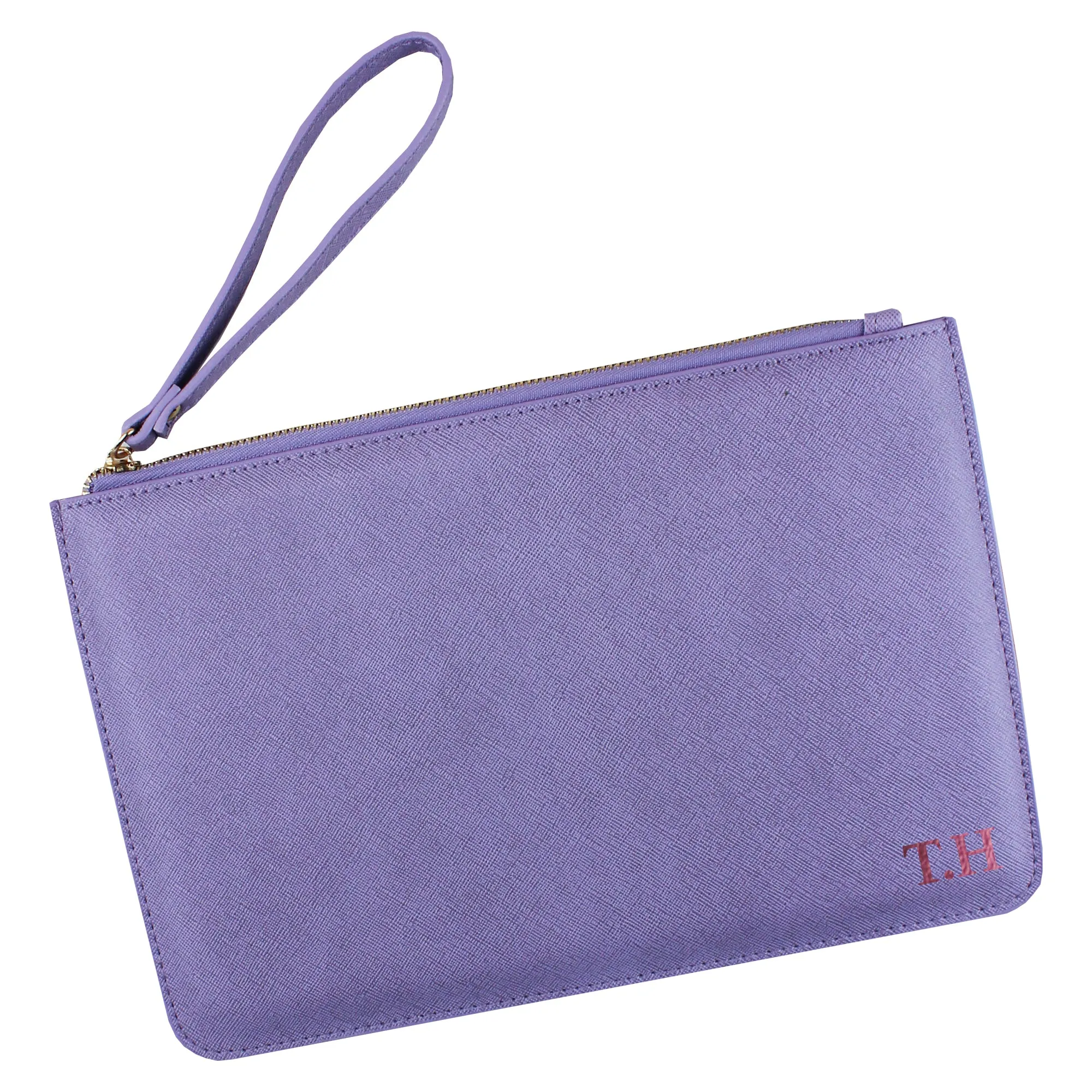 Personalised Monogrammed PU Leather Clutch Bag with Wristlet - Any Initials