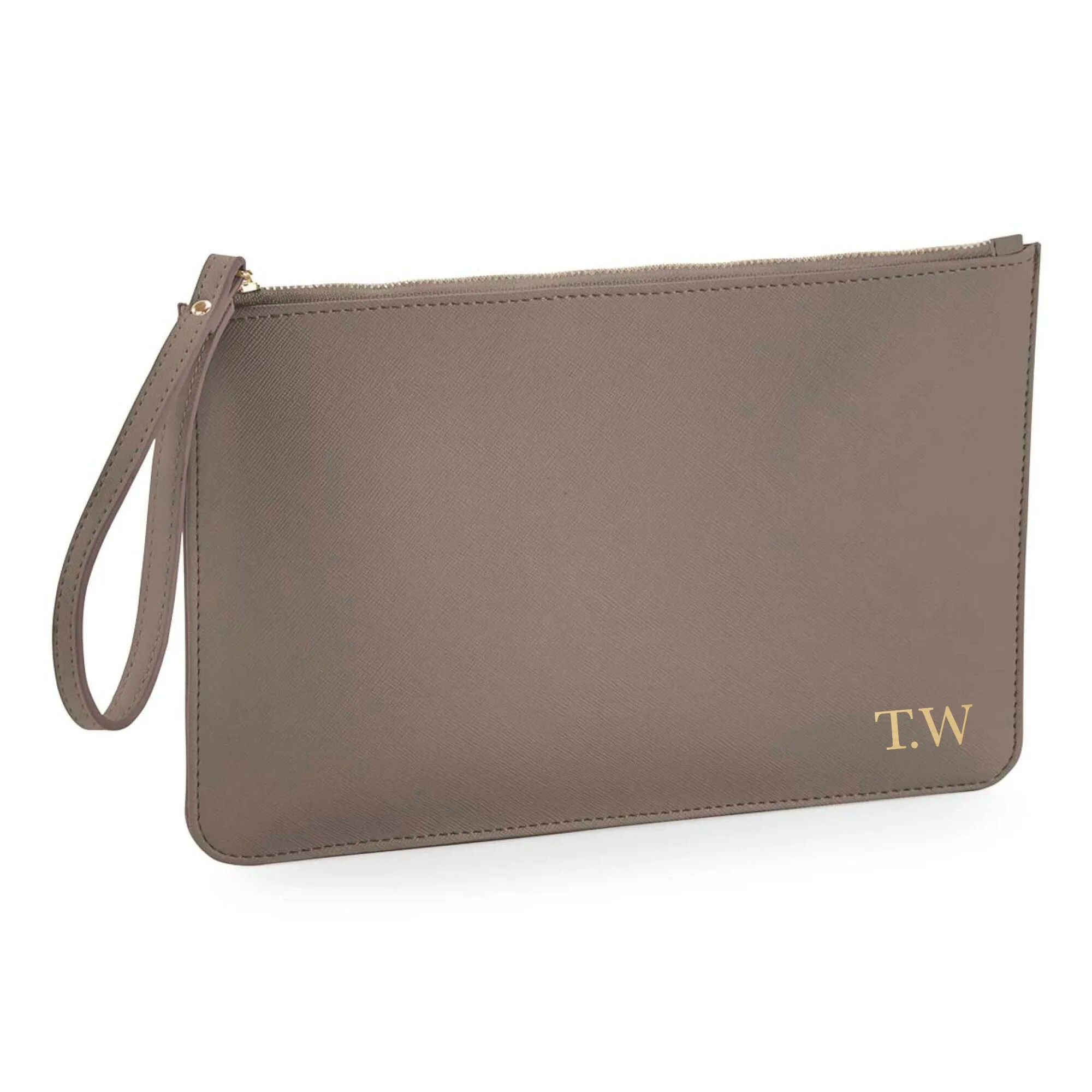 Personalised Monogrammed PU Leather Clutch Bag with Wristlet - Any Initials