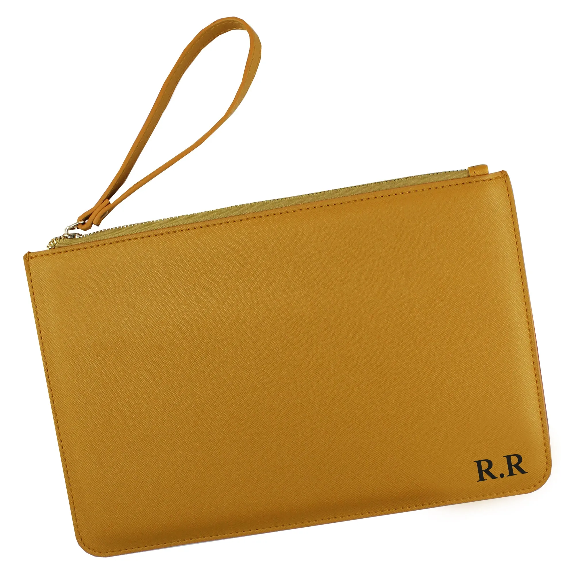 Personalised Monogrammed PU Leather Clutch Bag with Wristlet - Any Initials
