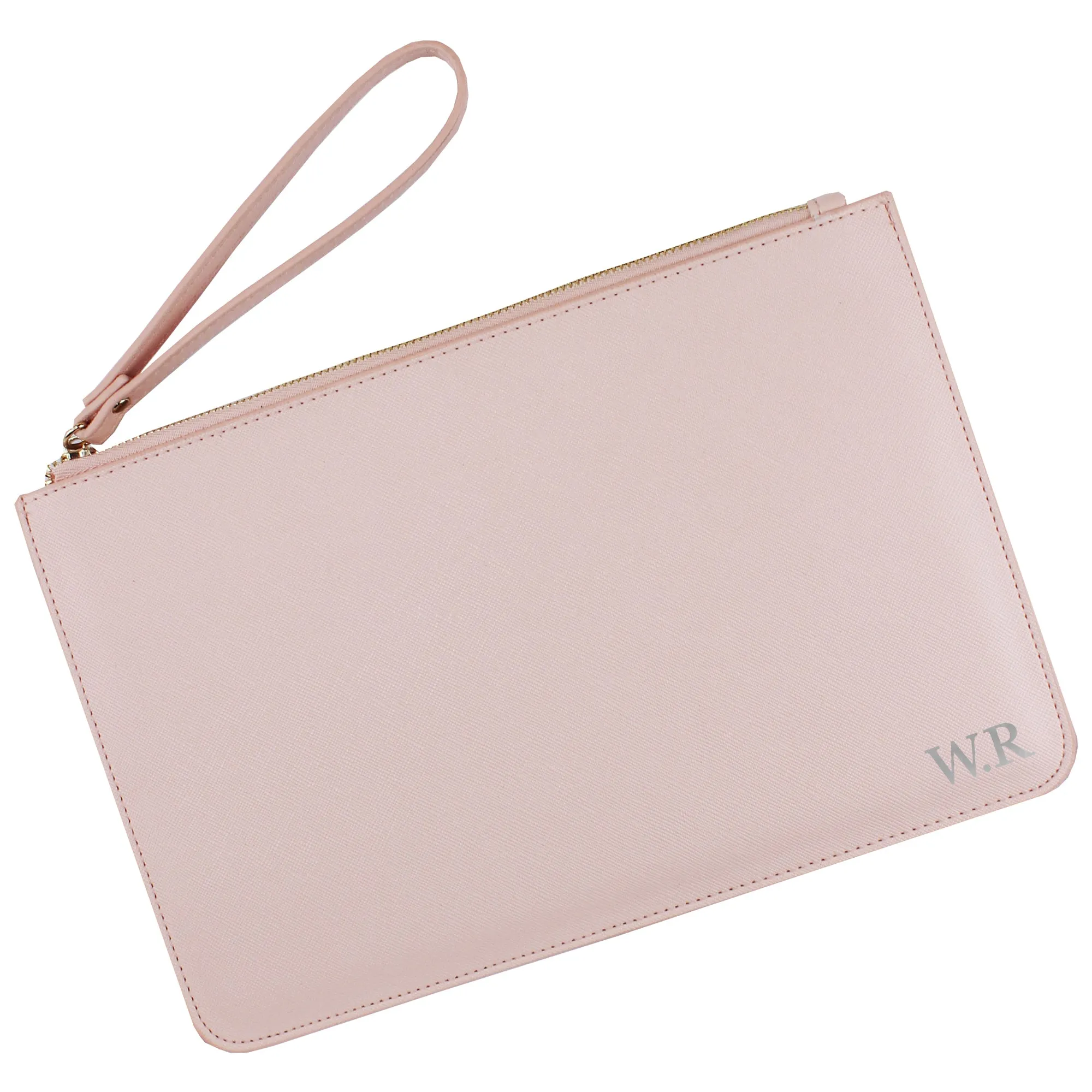 Personalised Monogrammed PU Leather Clutch Bag with Wristlet - Any Initials