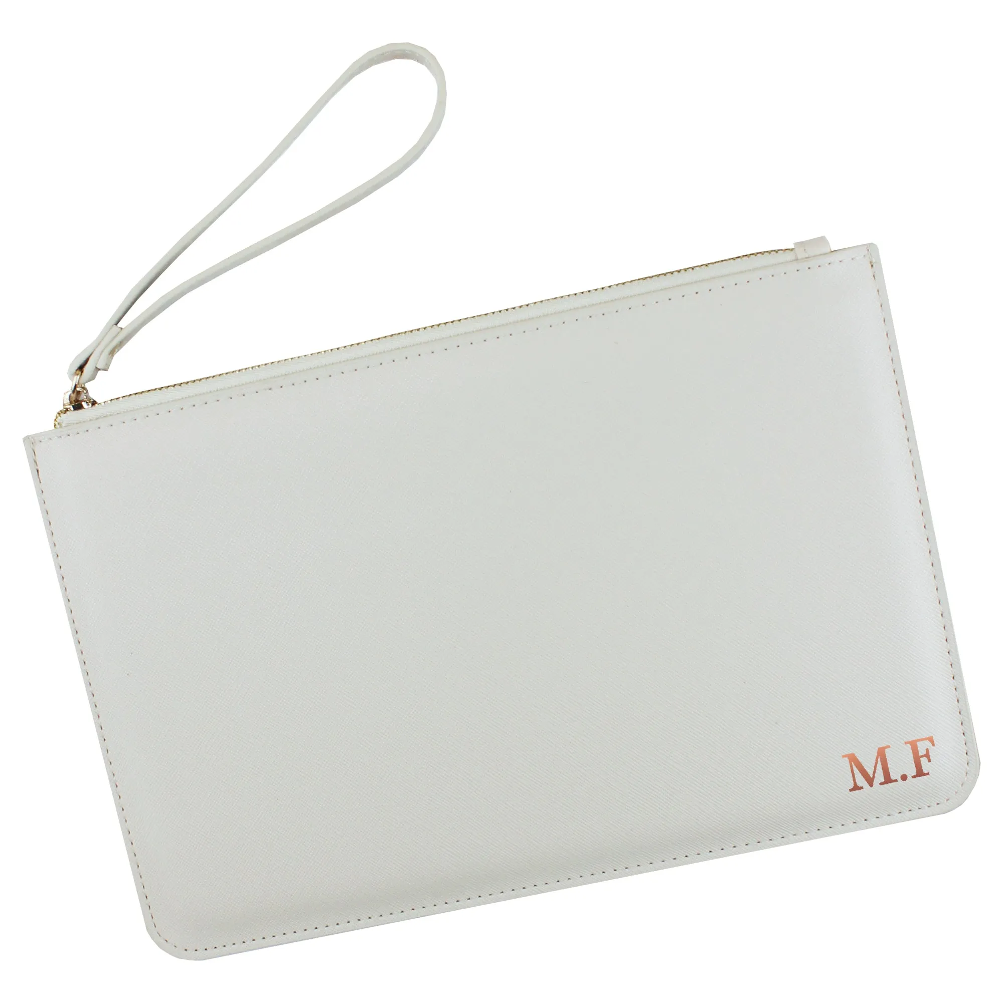 Personalised Monogrammed PU Leather Clutch Bag with Wristlet - Any Initials