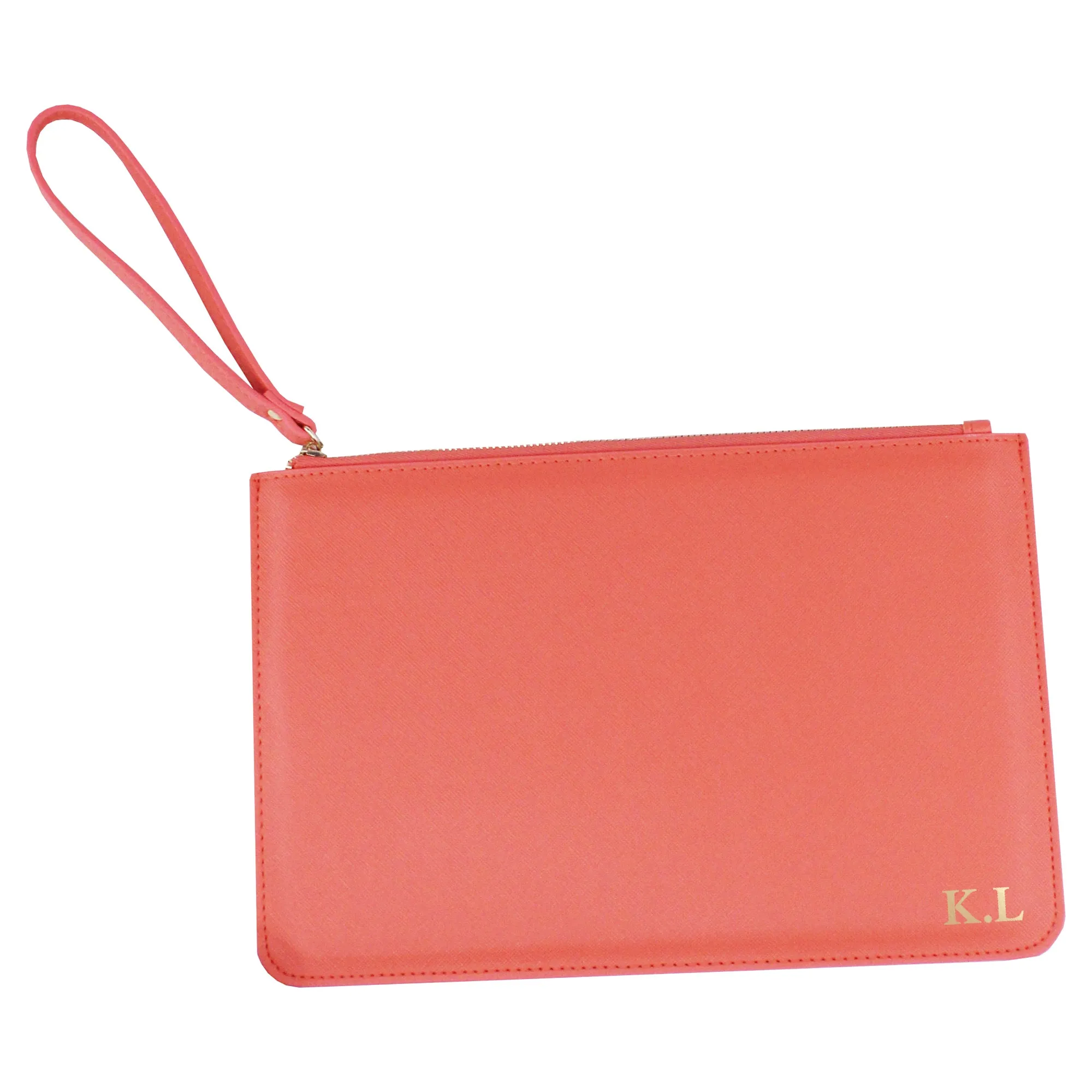 Personalised Monogrammed PU Leather Clutch Bag with Wristlet - Any Initials