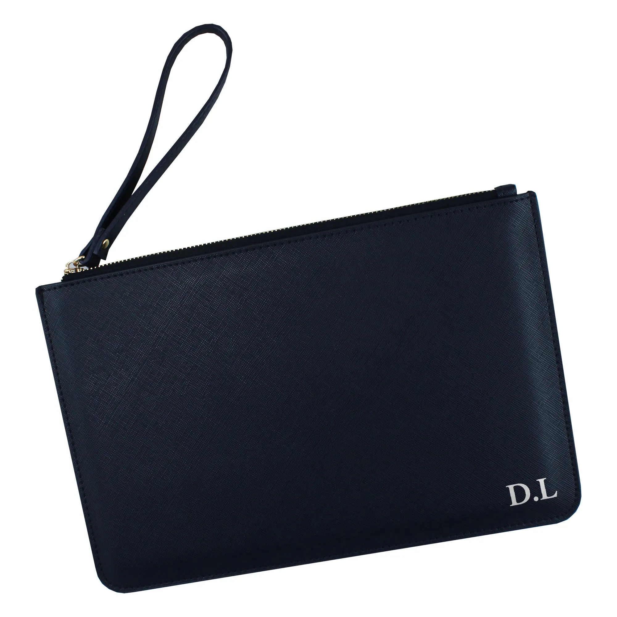 Personalised Monogrammed PU Leather Clutch Bag with Wristlet - Any Initials