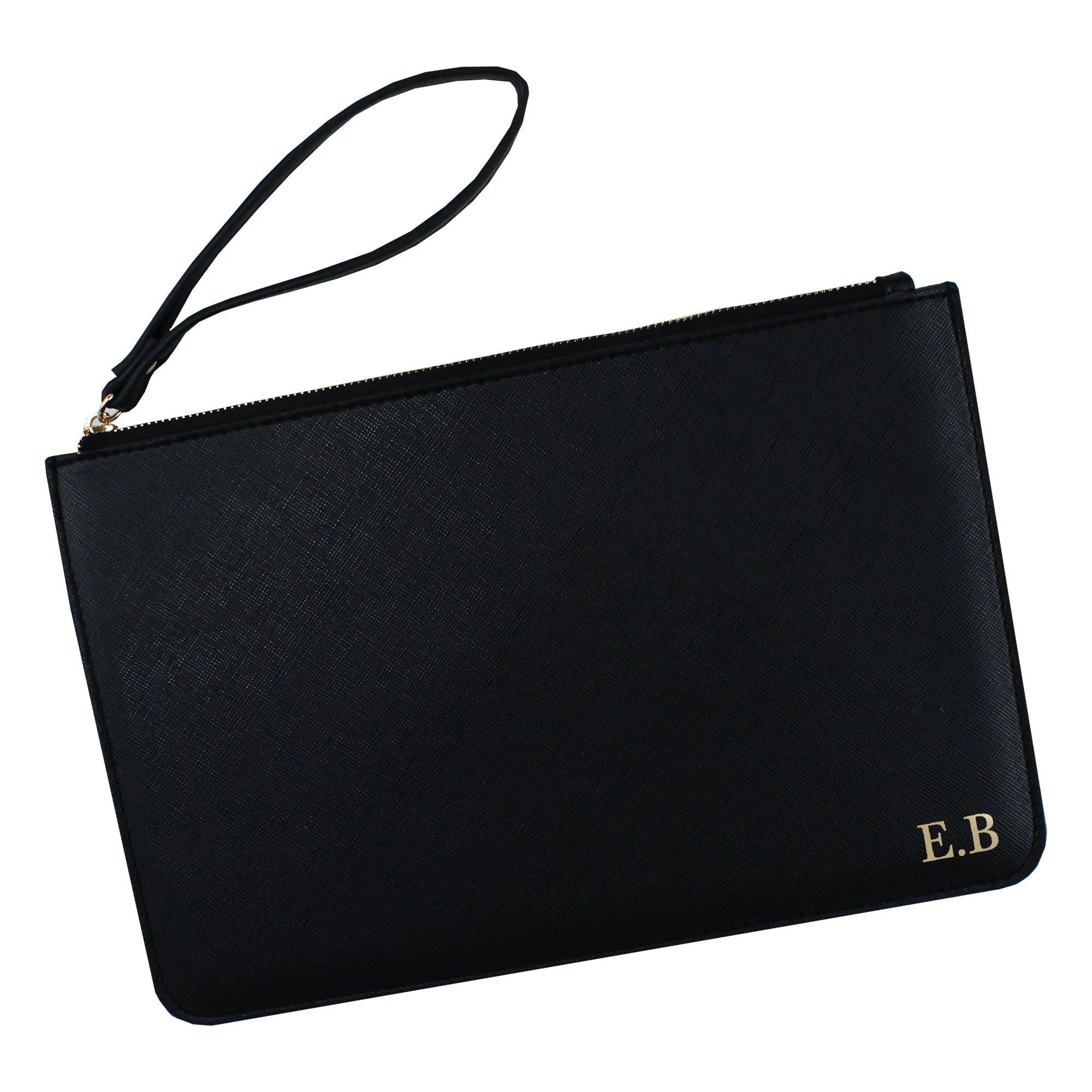 Personalised Monogrammed PU Leather Clutch Bag with Wristlet - Any Initials