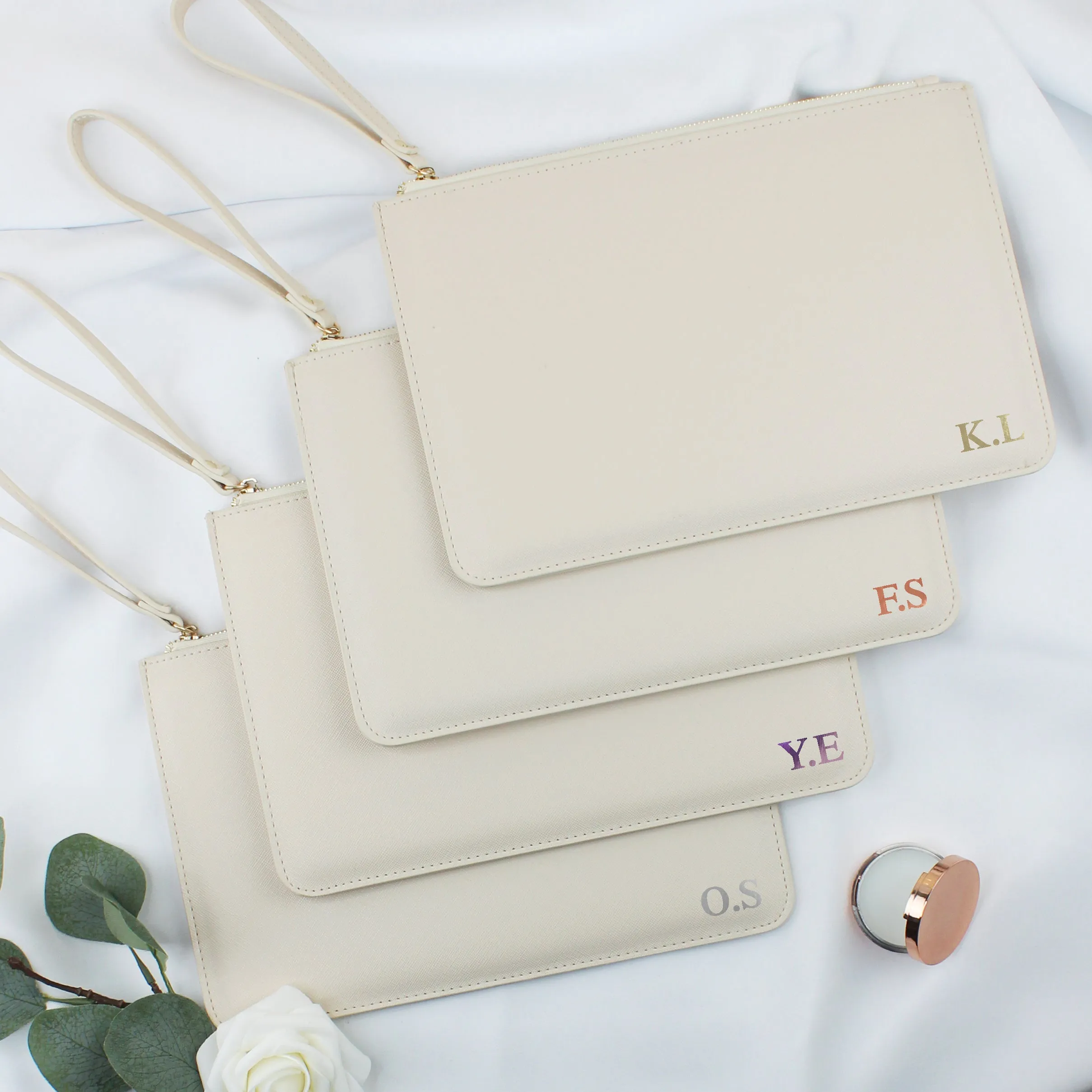 Personalised Monogrammed PU Leather Clutch Bag with Wristlet - Any Initials