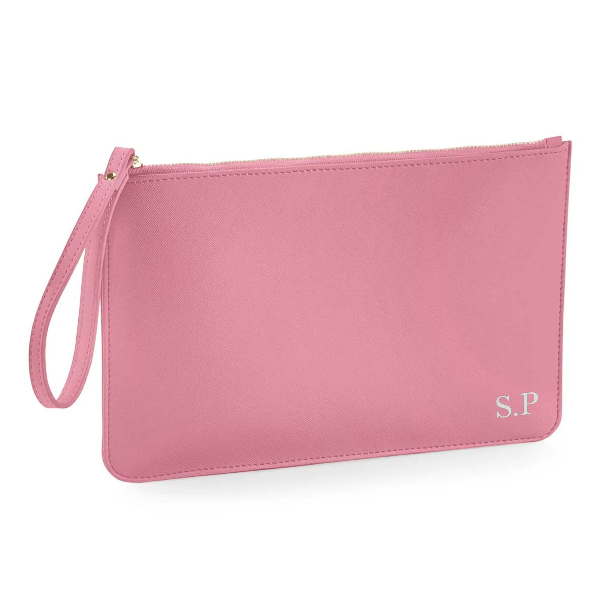 Personalised Monogrammed PU Leather Clutch Bag with Wristlet - Any Initials