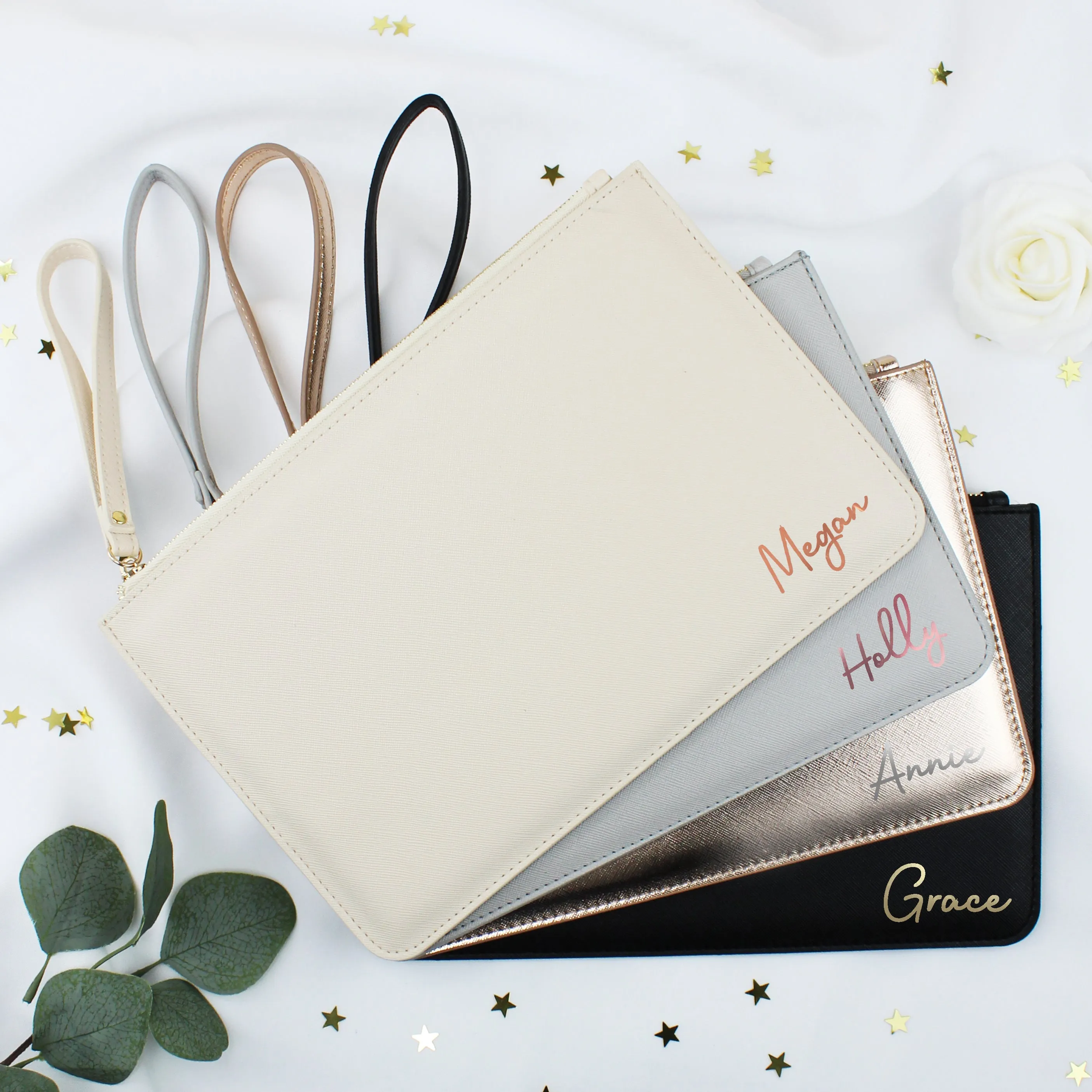 Personalised PU Leather Clutch Bag with Wristlet - Any Name